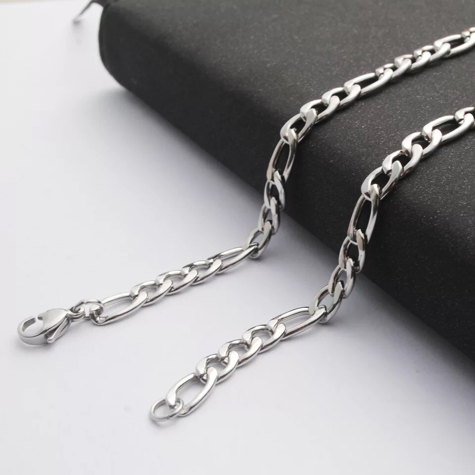 Wholesale 316L Stainless Steel Silver Curb Figaro Chain Necklace Mens & Womens