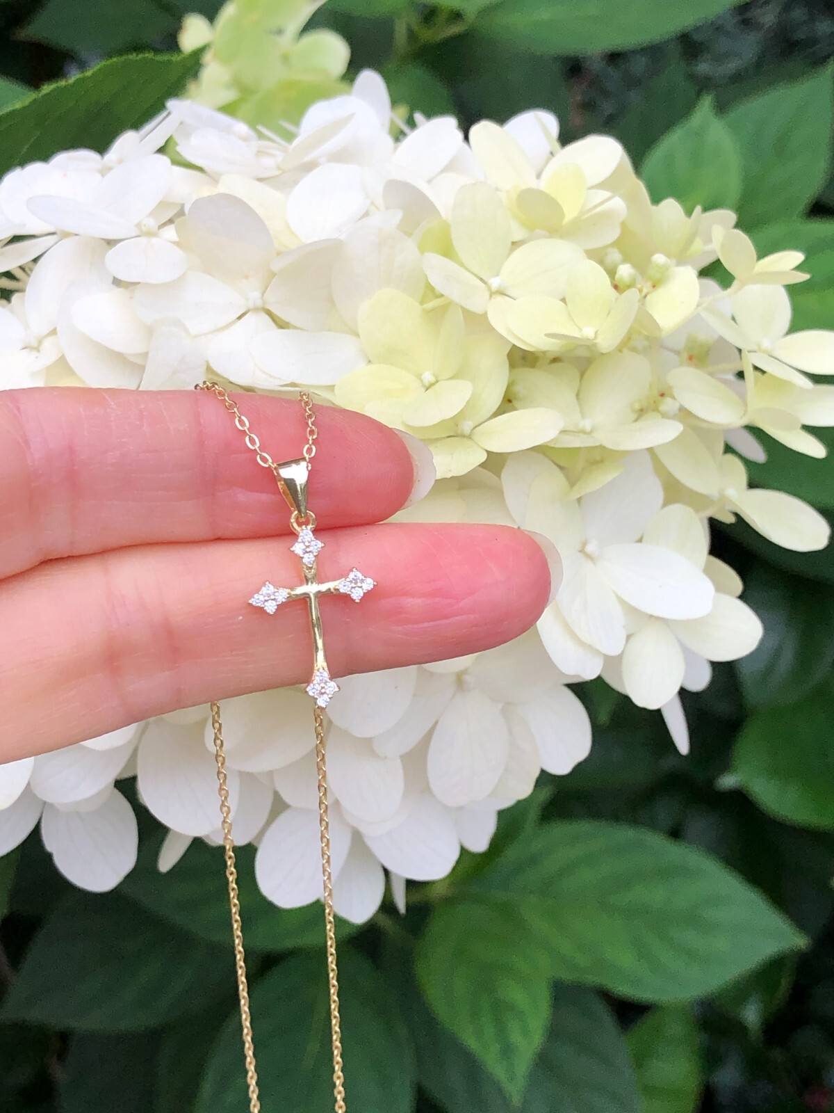 925 Sterling Silver Tiny Cz Cross Gold Pendant Necklace Womens 17mm/0.67″ 16-18″