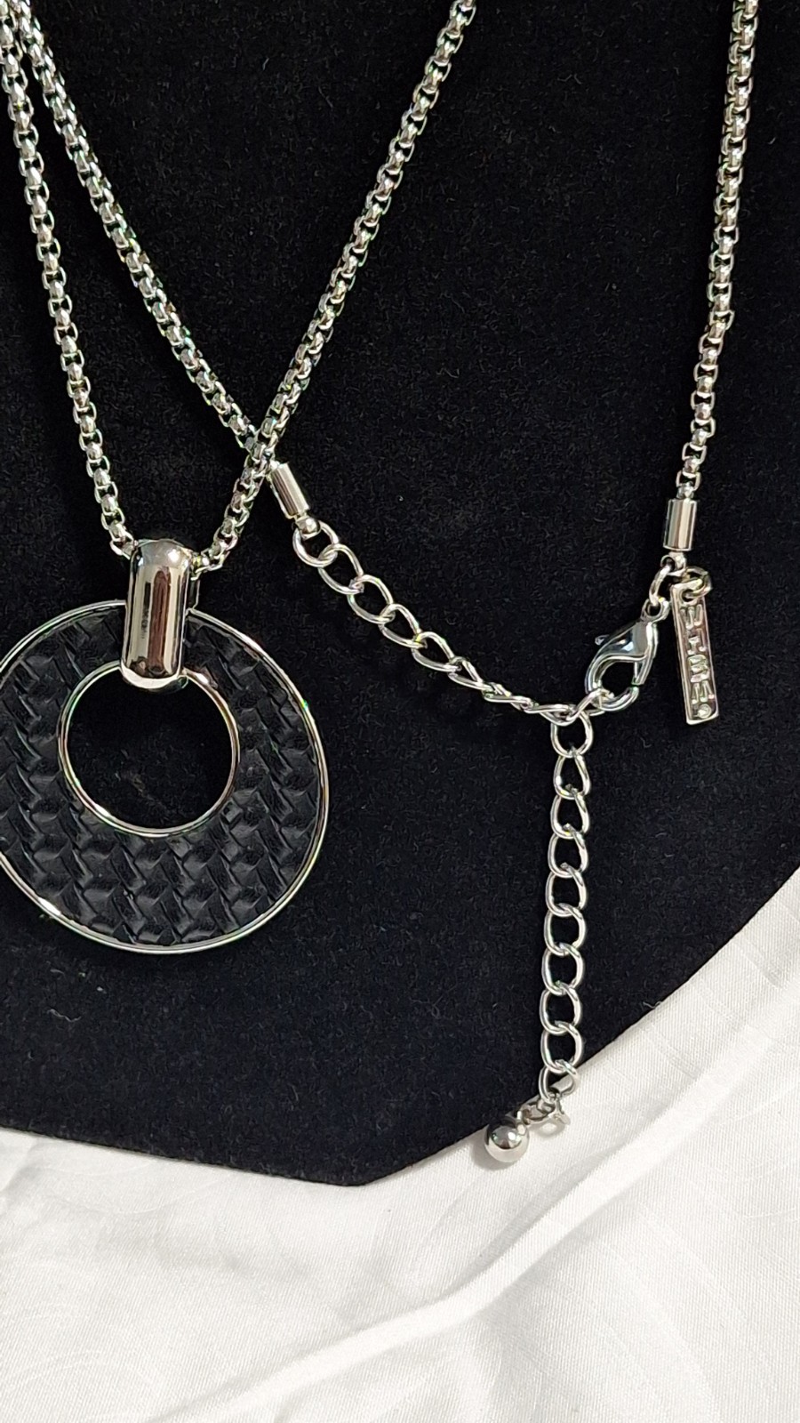 White House Black Market Silver Tone Round Charm Pendant Necklace Cable Signed