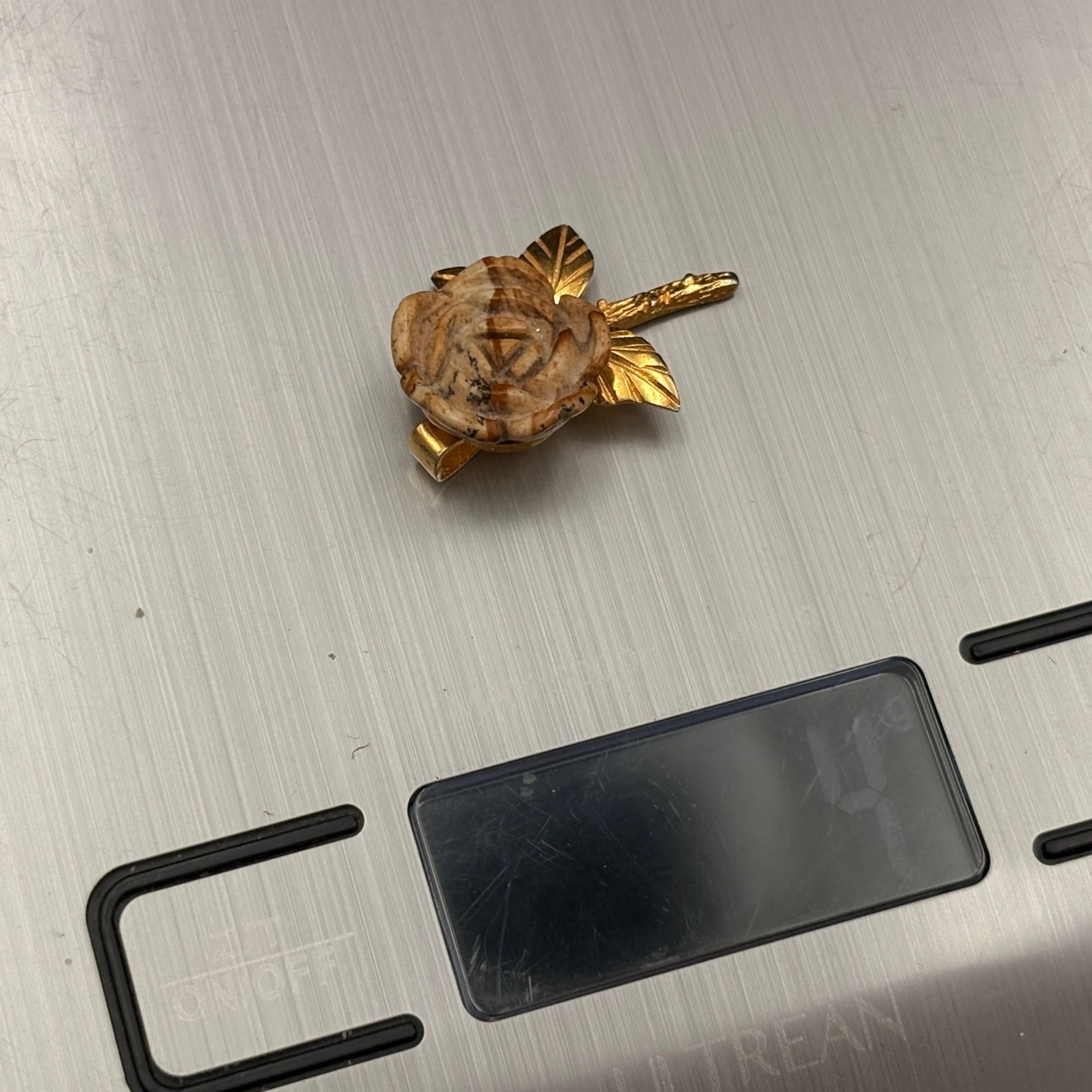 Handcrafted Stone Rose Pendants With Golden Tone Stem & Leaf Design Lot of 4