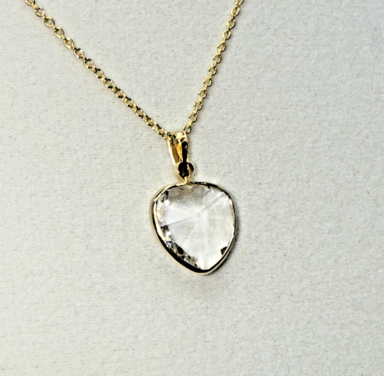 Vintage 14K GE W Lind Gold Clear Crystal Heart Pendant Necklace Layering Chain