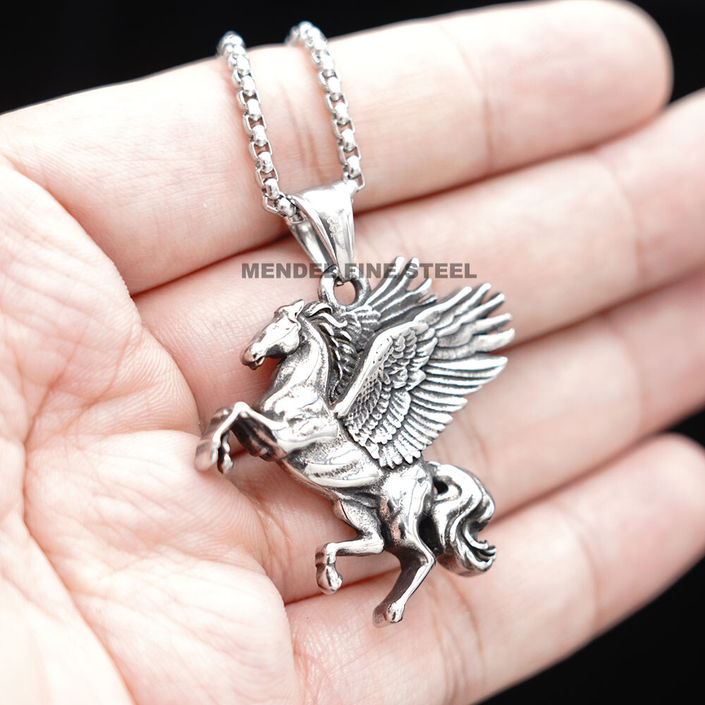 MENDEL Cool Mens Boys Flying Horse Pegasus Pendant Necklace Stainless Steel Men