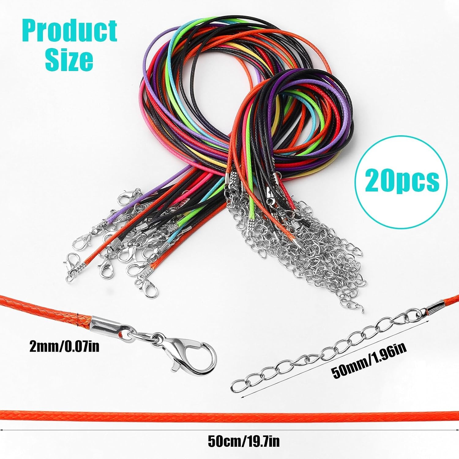 Black Leather Necklace Cord with Clasps, 20Pcs Multicolor Rope Necklace String