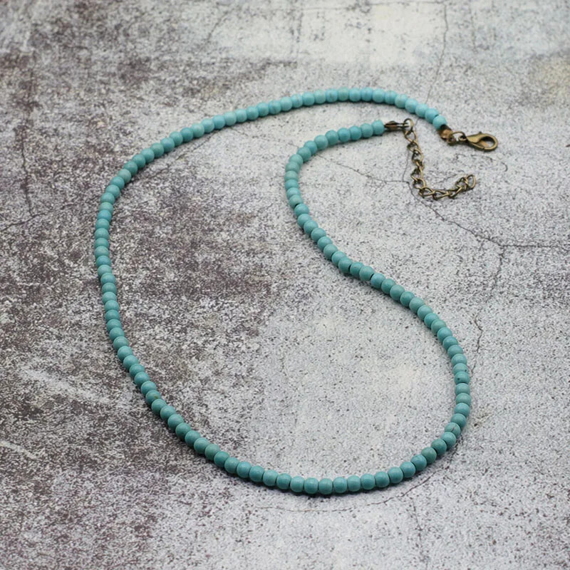 Antique Handmade 4mm Natural Stone Beads Necklace Simple Mens Chocker