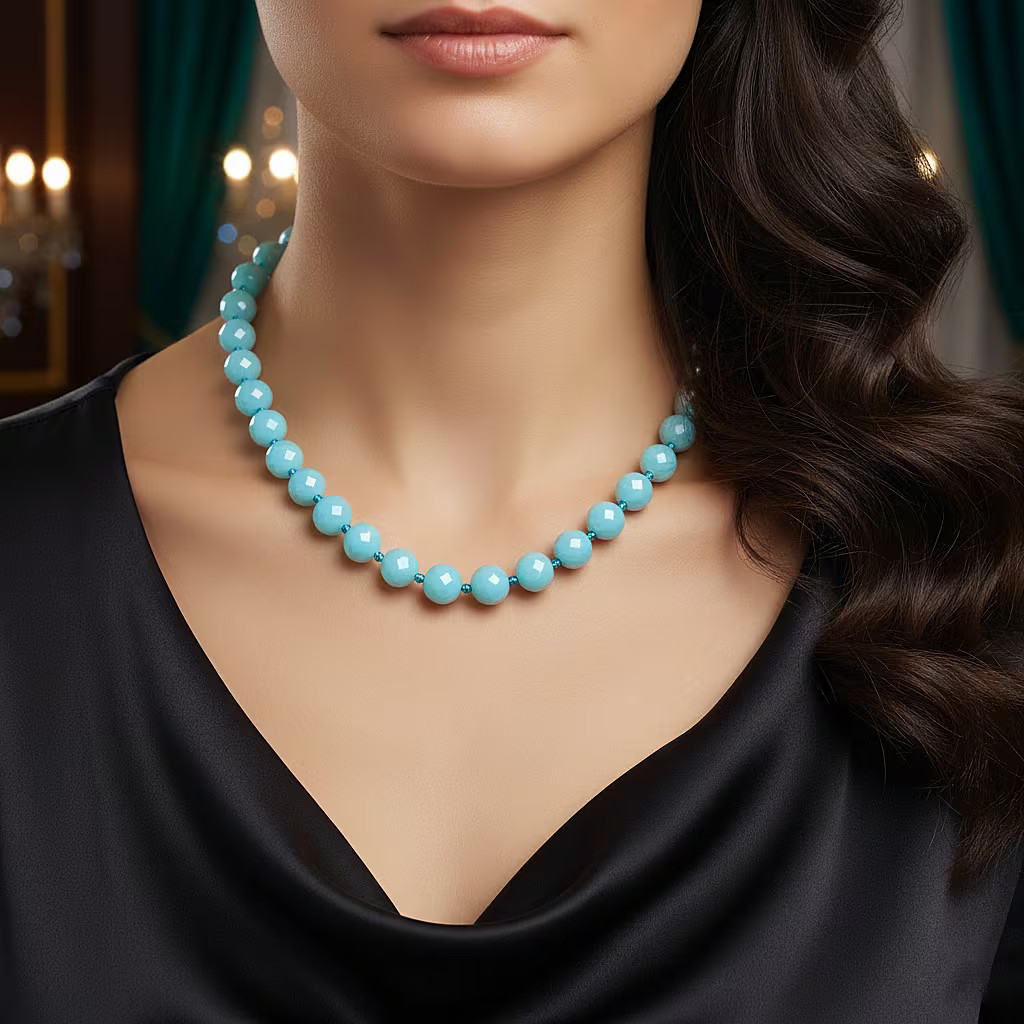 Doorbuster Faceted Sleeping Beauty Color Shell Pearl Necklace 18-20 Inches in