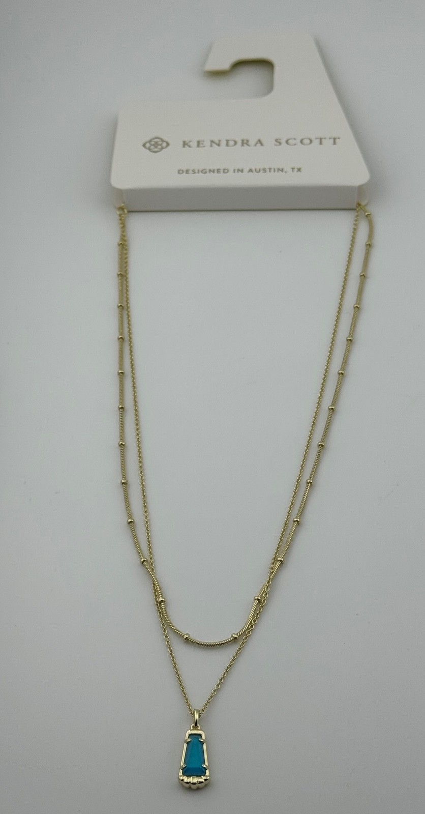 Kendra Scott Serena Multi Strand Gold Tone Necklace Matte Blue Dichroic Glass