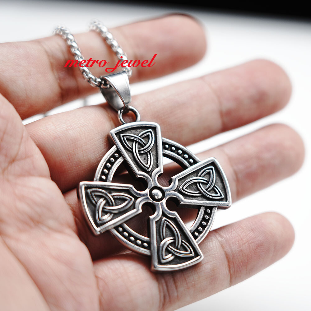 JXC Boys Mens Womens Celtic Trinity Knot Cross Pendant Necklace For Men Women