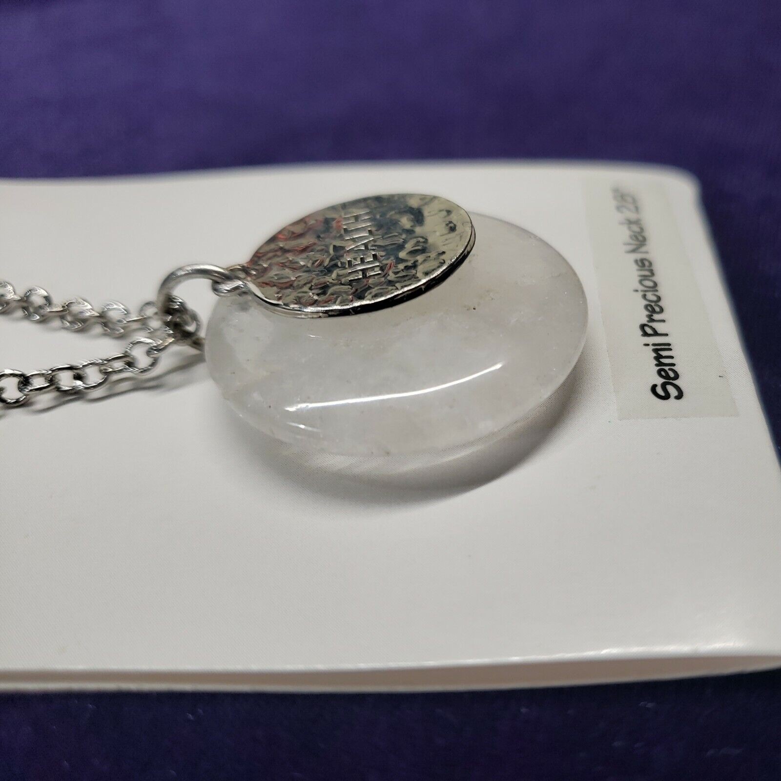 Crystal Health Semi Precious Real Quartz Stone, 28″ Silver Tone Chain, NWT