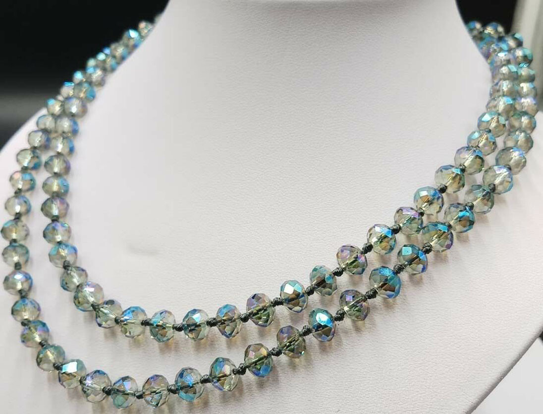 Long 38” 5x8mm Faceted AB Multicolor Crystal Gemstone Rondelle Beads Necklace