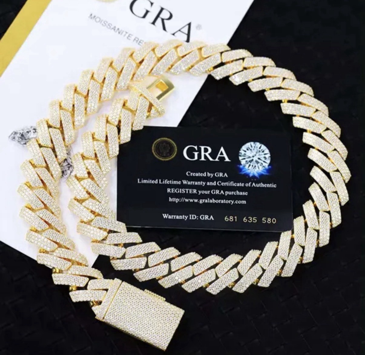 GRA Moissanite Cuban Link Chain Necklace Pavé Round White/Colorless Gold Hip Hop