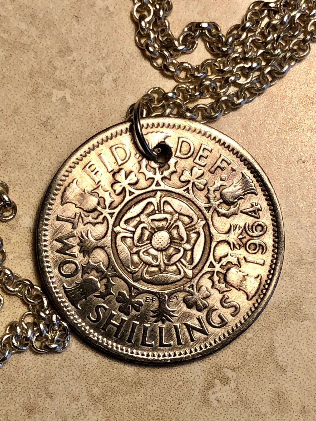 United Kingdom Coin Pendant United Kingdom 2 Shilling Vintage Handmade