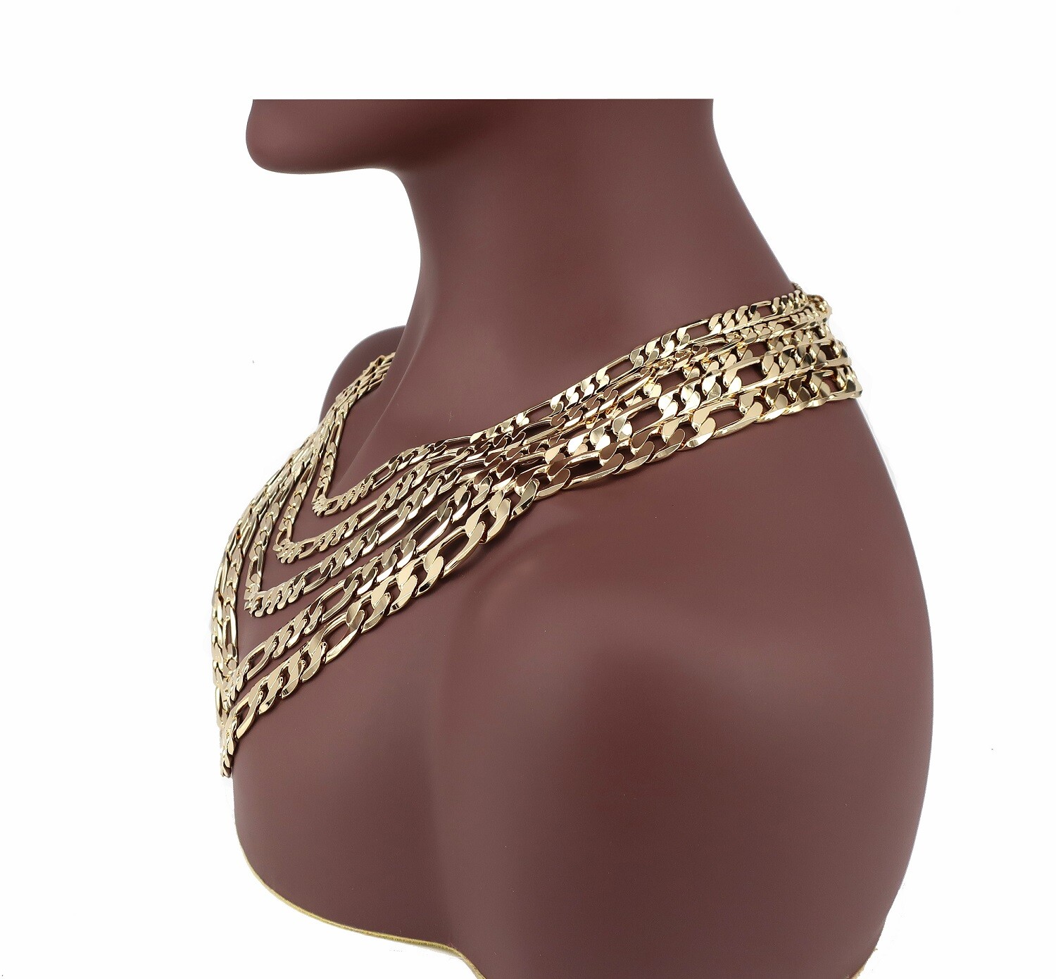 14k Italian Figaro Link Chain Necklace 7mm 8mm 9mm 10mm 12mm Gold Plated