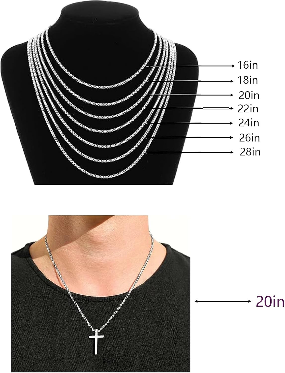 Cross Necklace for Men, Silver Cross Stainless Steel Pendant Necklace, Mens Cros