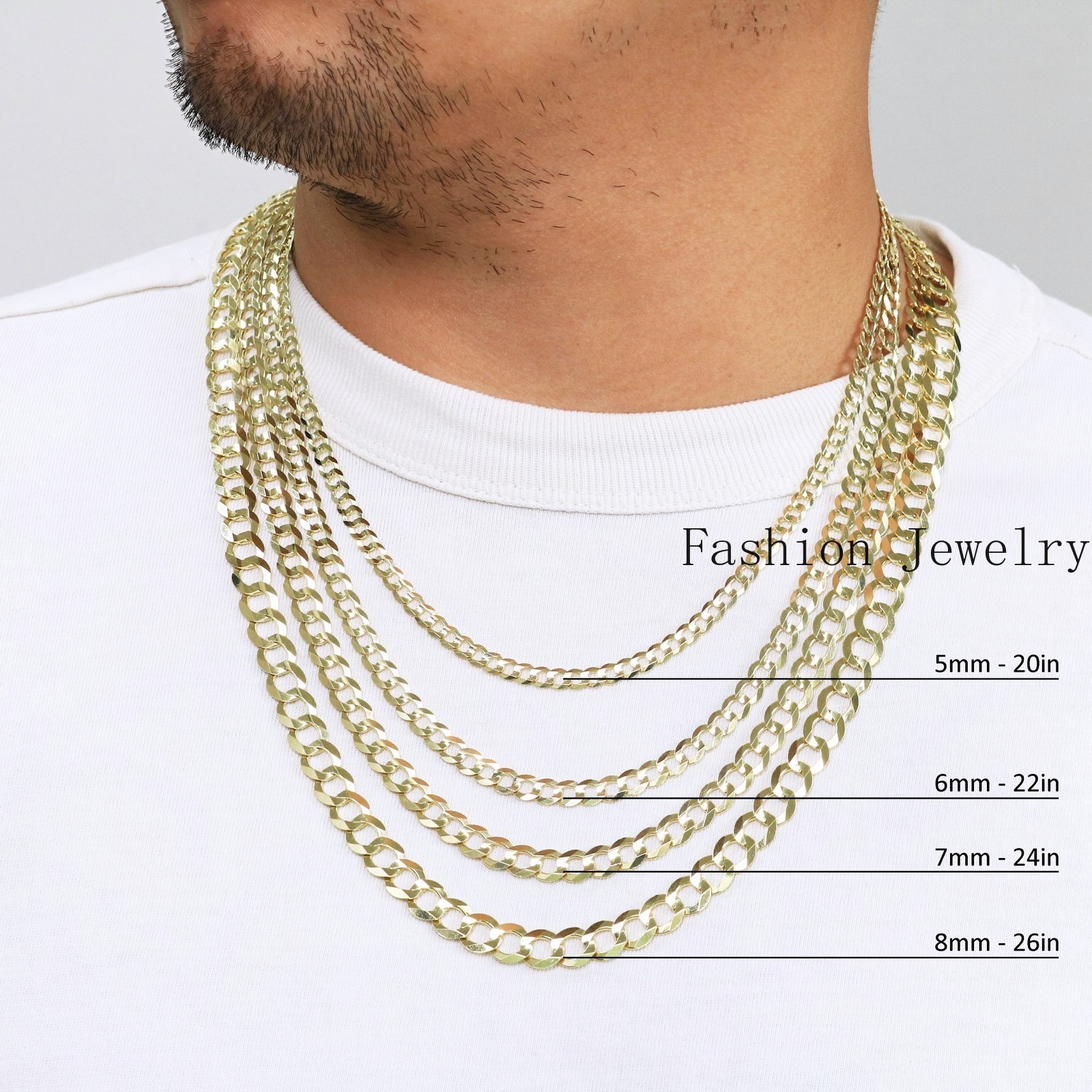 10K Yellow Gold Solid 2mm-12.5mm Cuban Curb Chain Link Pendant Necklace 16″- 30″
