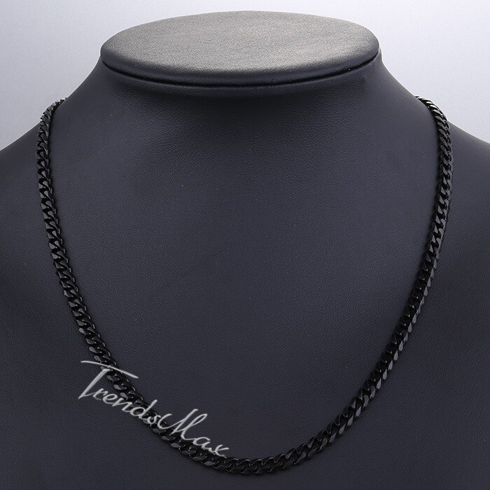 3.5/5/7/9/11mm Black Stainless Steel Curb Cuban Chain Necklace Choker Men Women