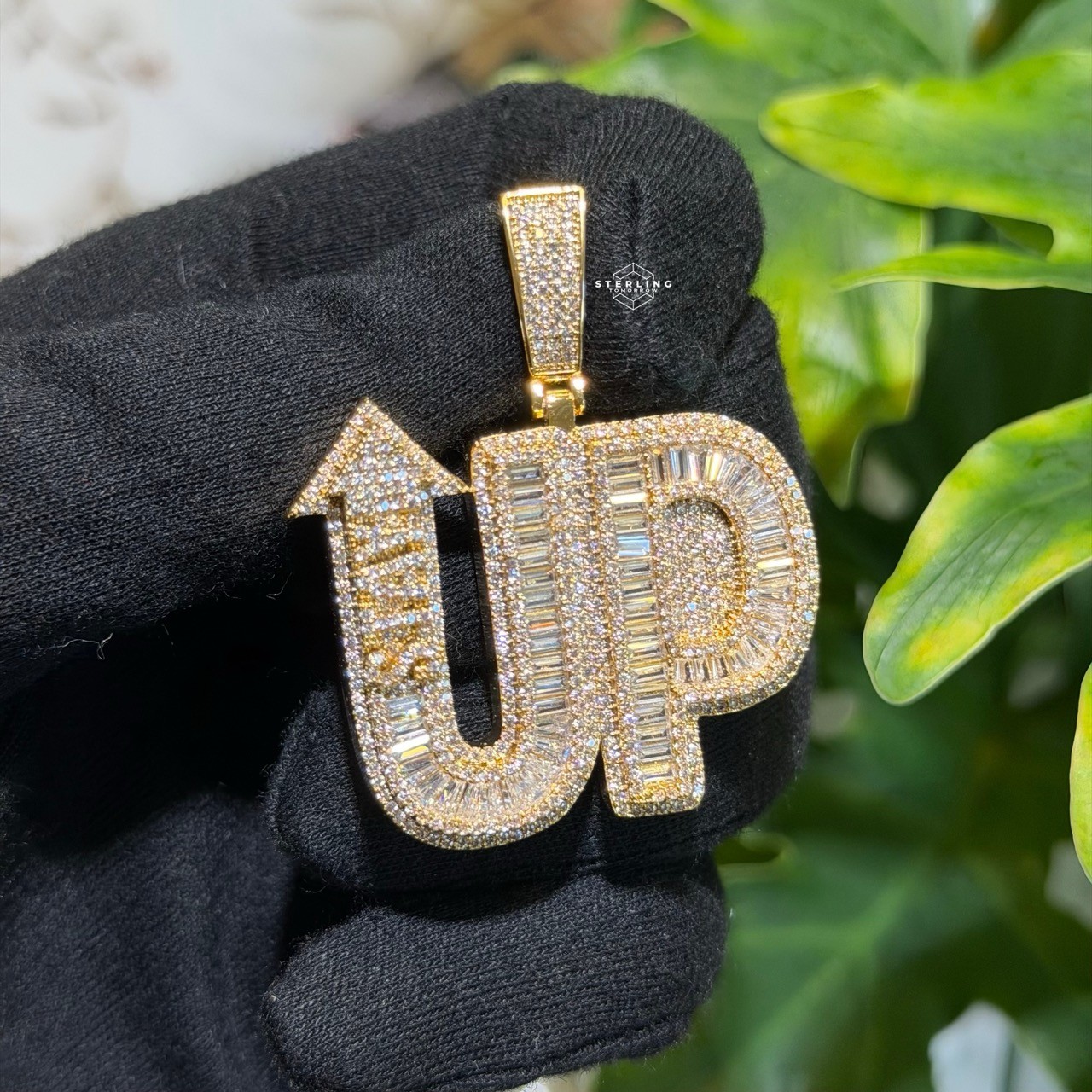 14k Gold Plated STAY UP Word Pendant Streetwear Bling AntiTarnish Rope Chain