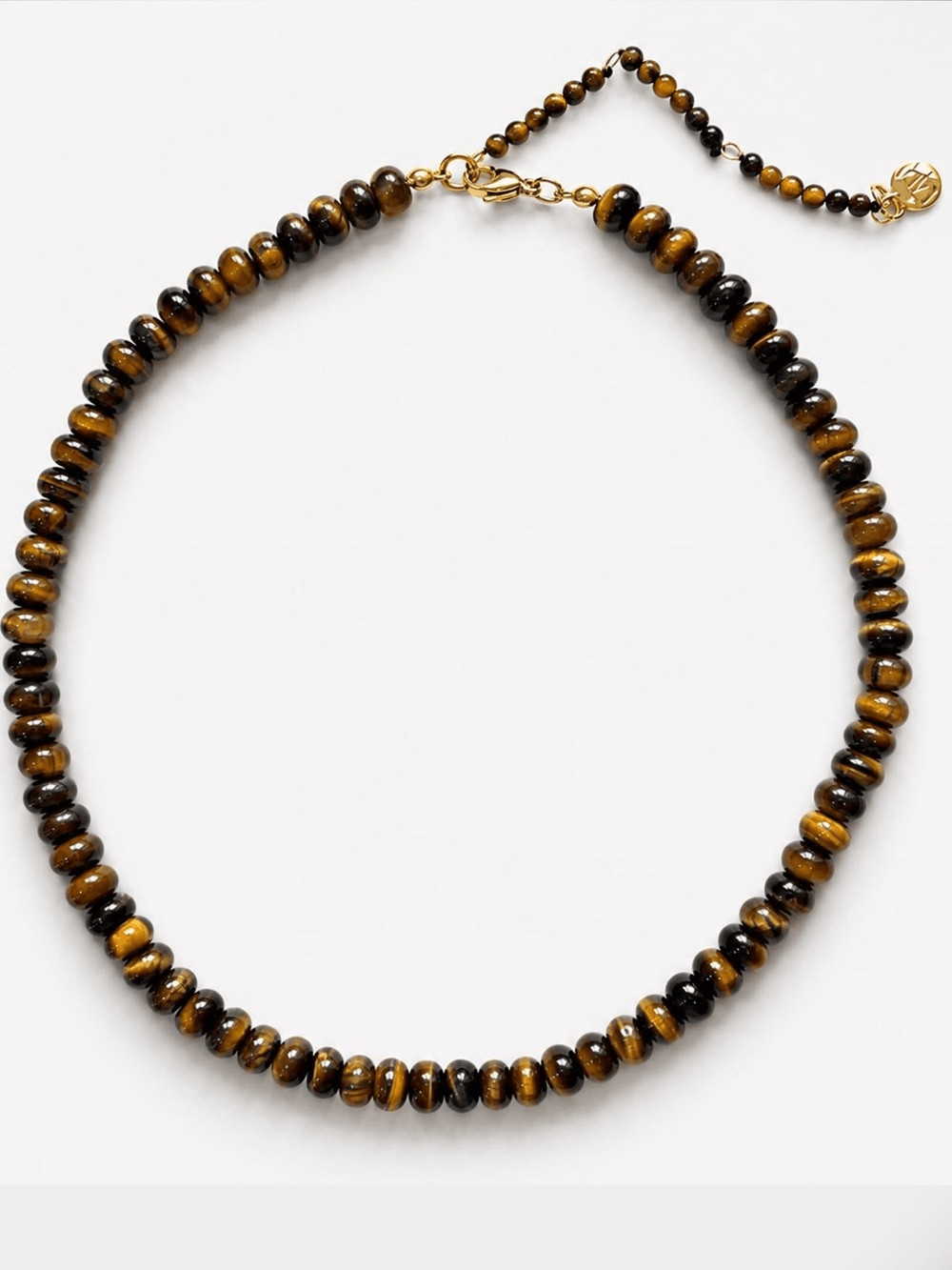 Gold-Tone Tiger’s Eye Unisex Beaded Necklace – Brown natural stone by Mayamar