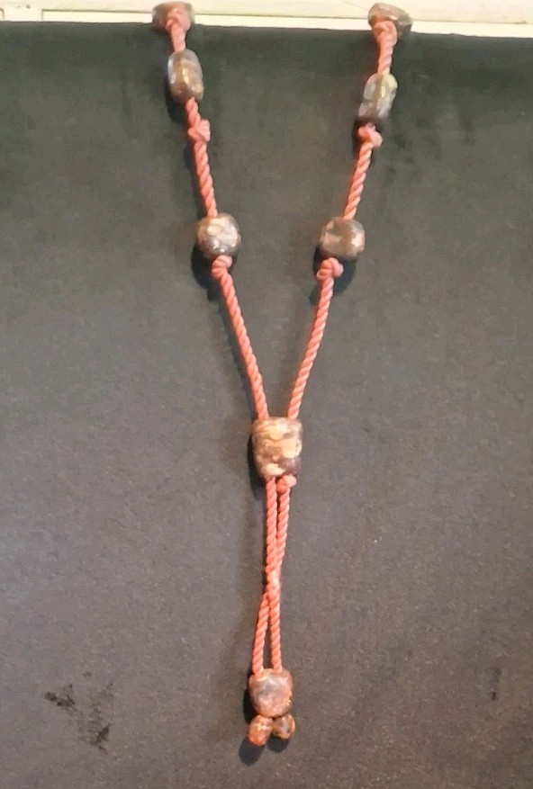 Vintage Cord Bolo Tie Lariat Necklace Wooden Beads Gold Fleck Boho Southwestern