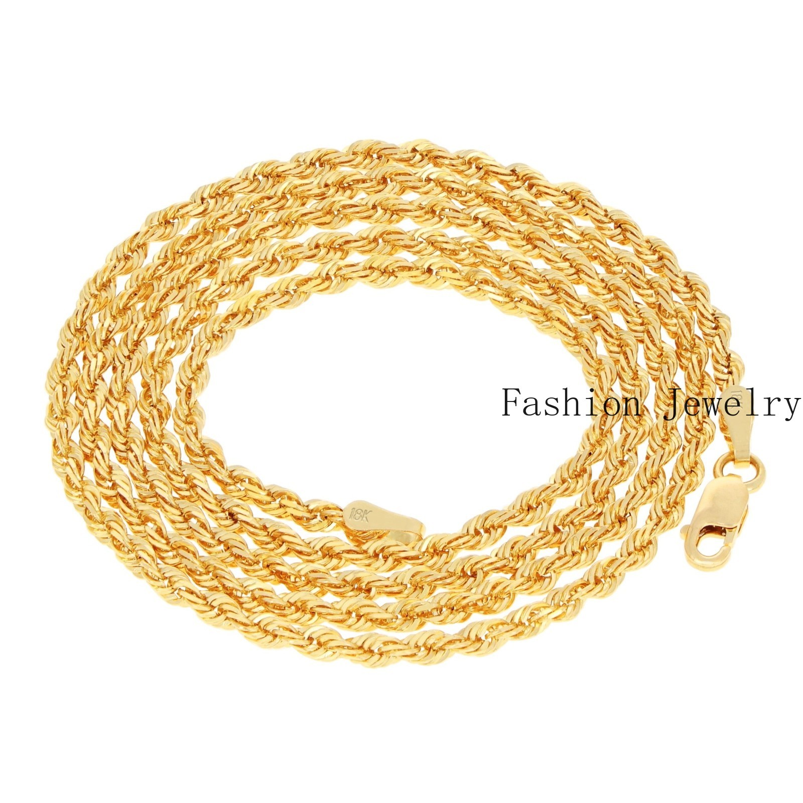 18K Yellow Gold Solid 2mm-6mm Rope Diamond Cut Chain Italian Necklace 16″- 30″