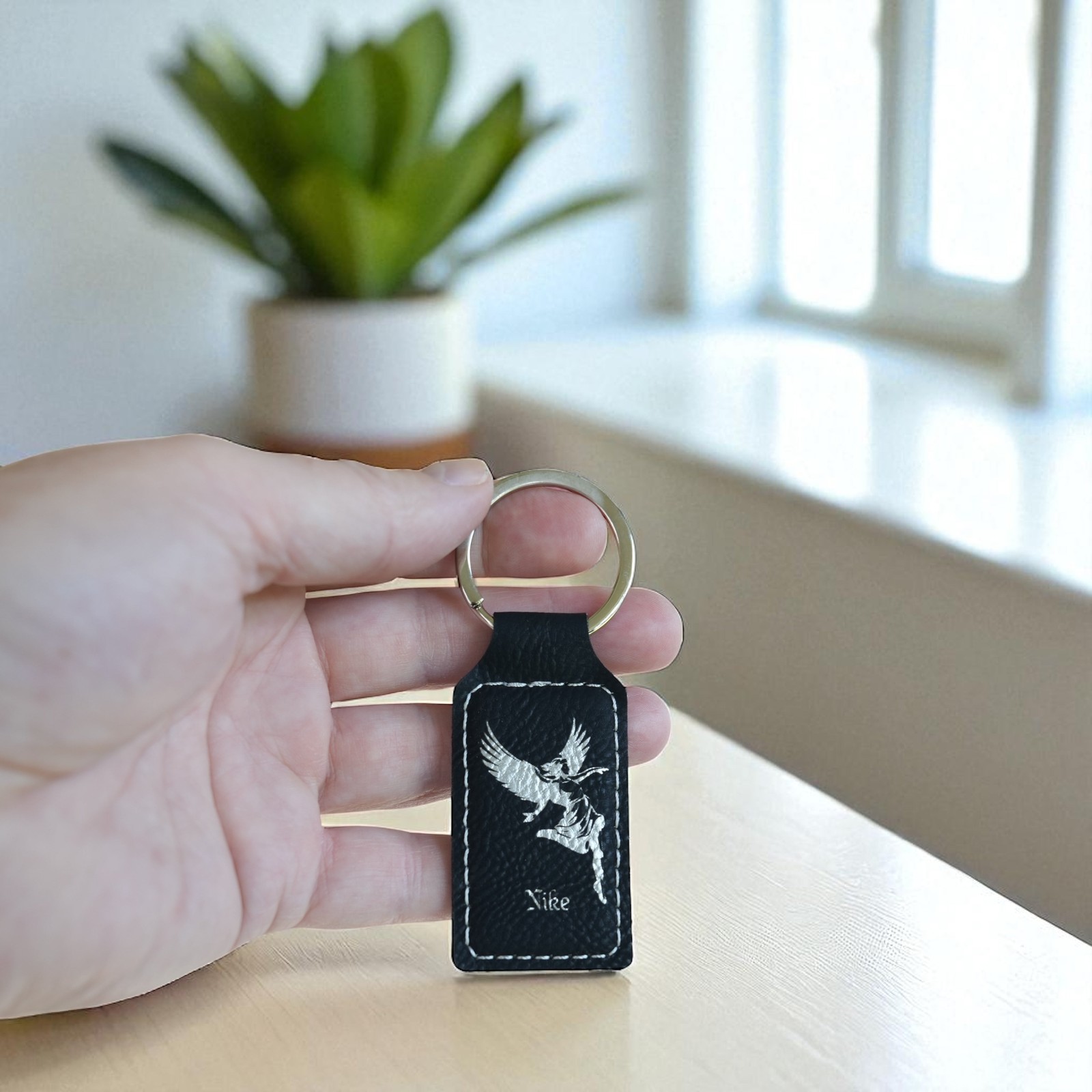 Keychain – Rectangle – Nike Goddess of Victory – Leather