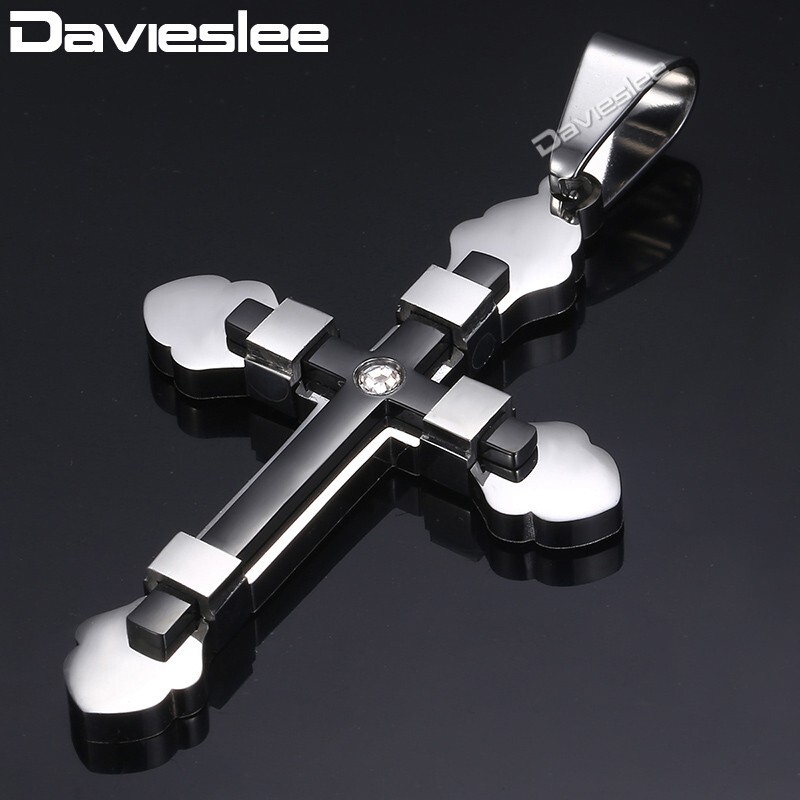 18″-26″ Stainless Steel Cross Necklace Pendant For Men’s Religious Black Silver