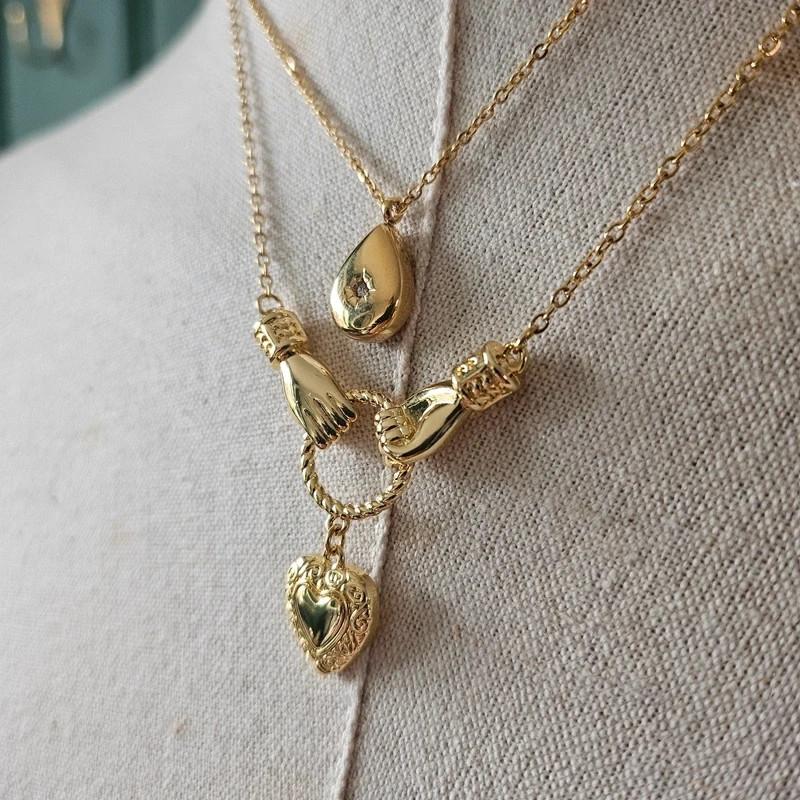 Edwardian/Victorian Hands Old Money Heirloom Ornate Heart Charm Necklace 17-20″