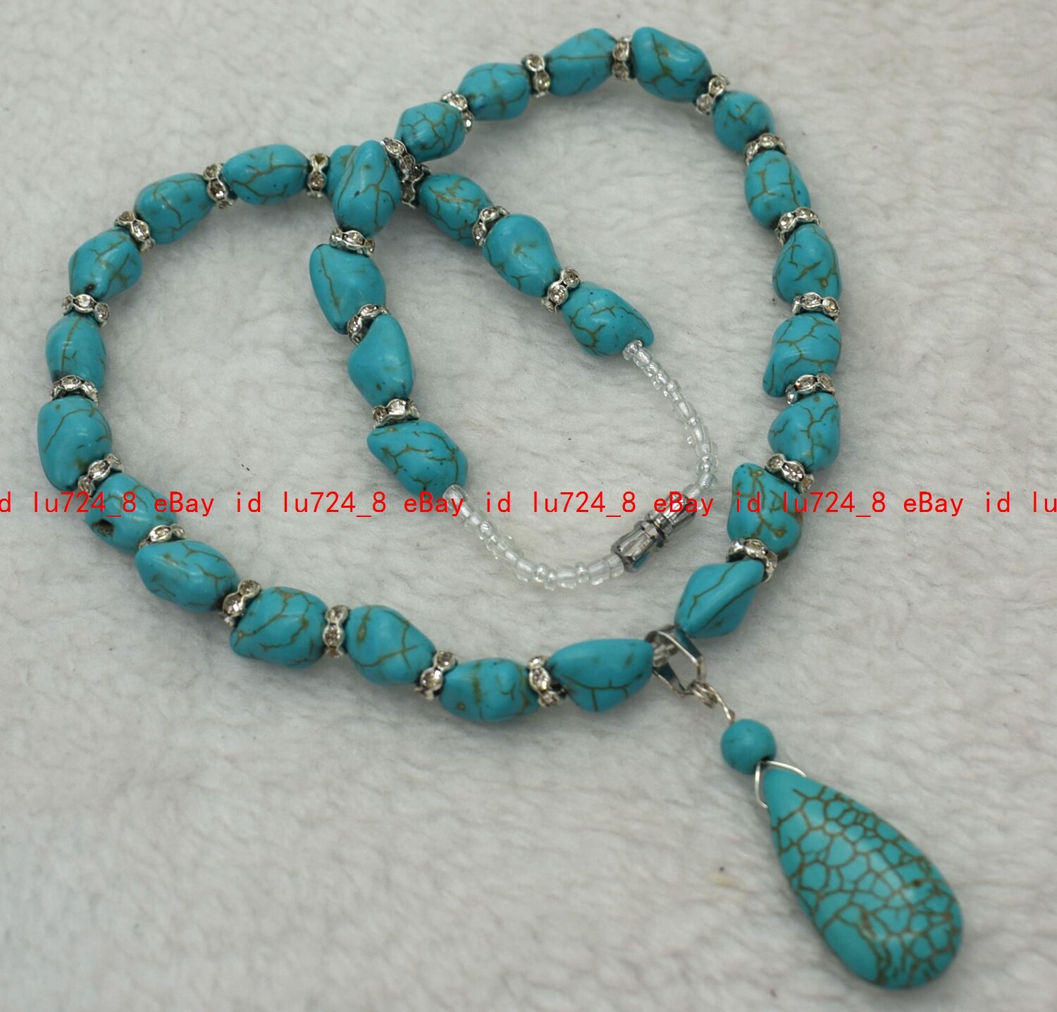 Beautiful 10x14mm Blue Turquoise Irregular Gemstone Teardrop Pendant Necklace