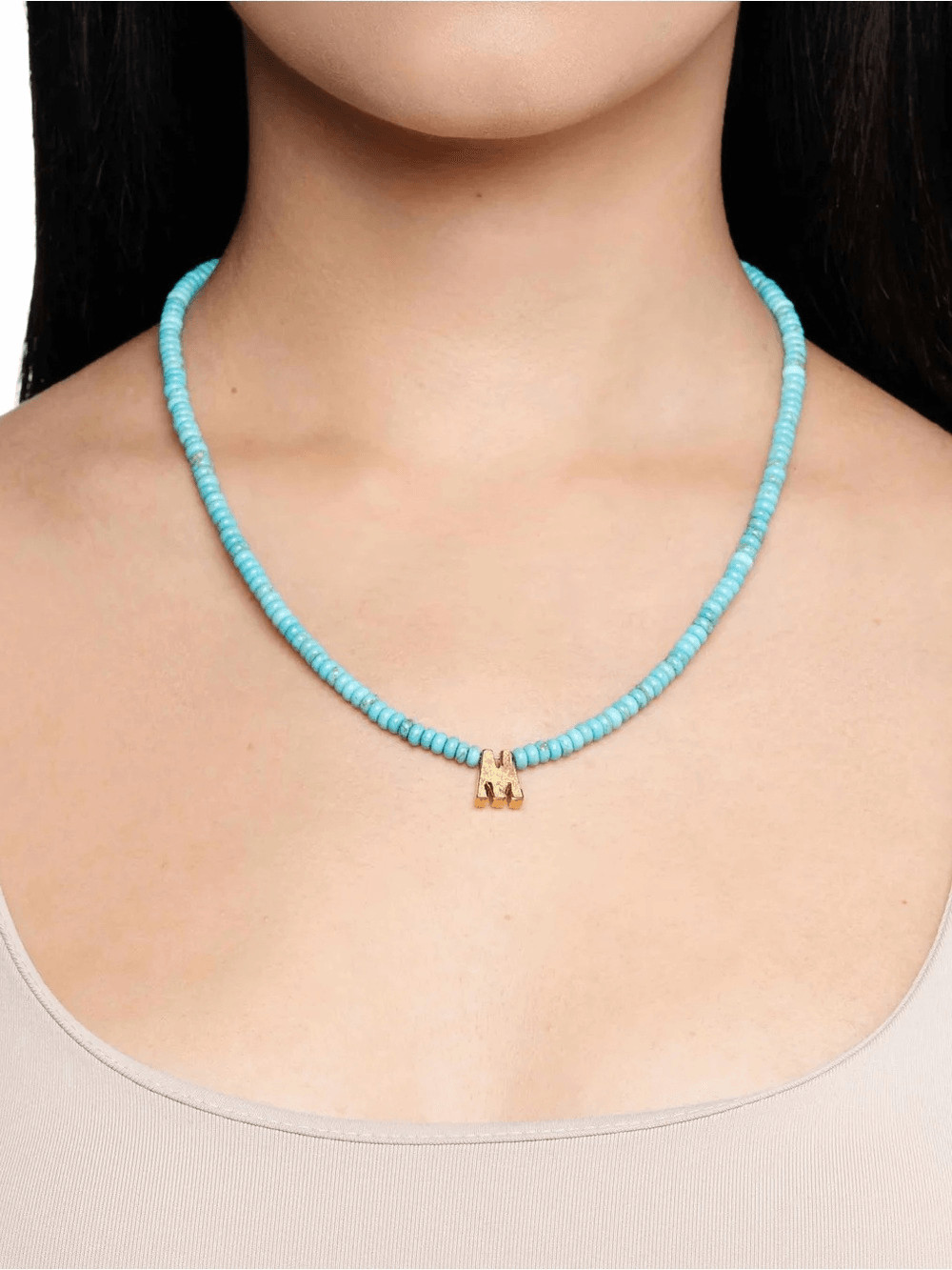 X – Initial Turquoise Beaded Necklace by Mayamar