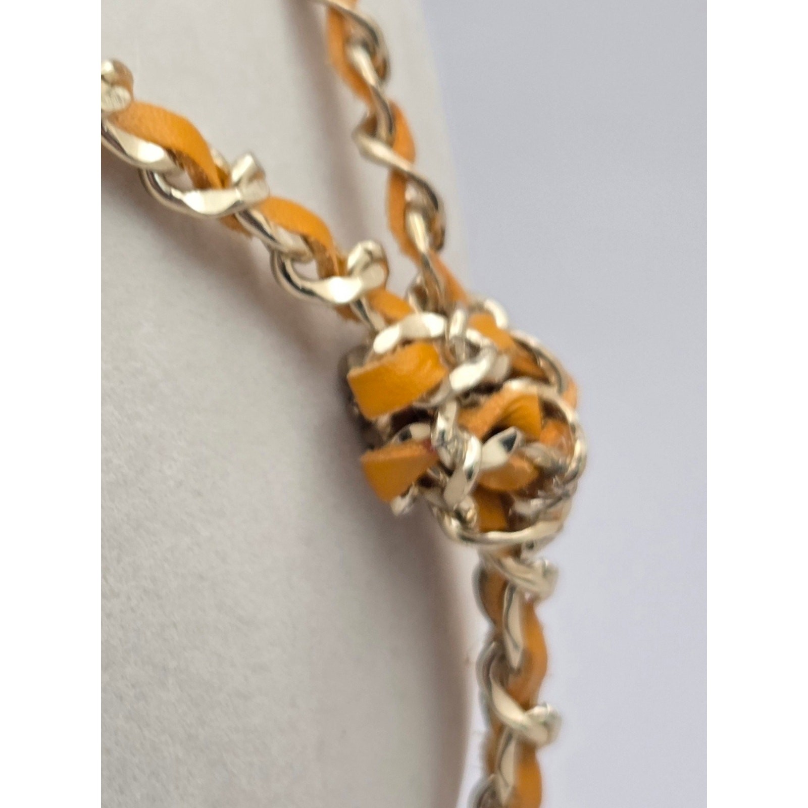 NWT White House Black Market Yellow Leather Gold Chain Lariat Tassel Necklace