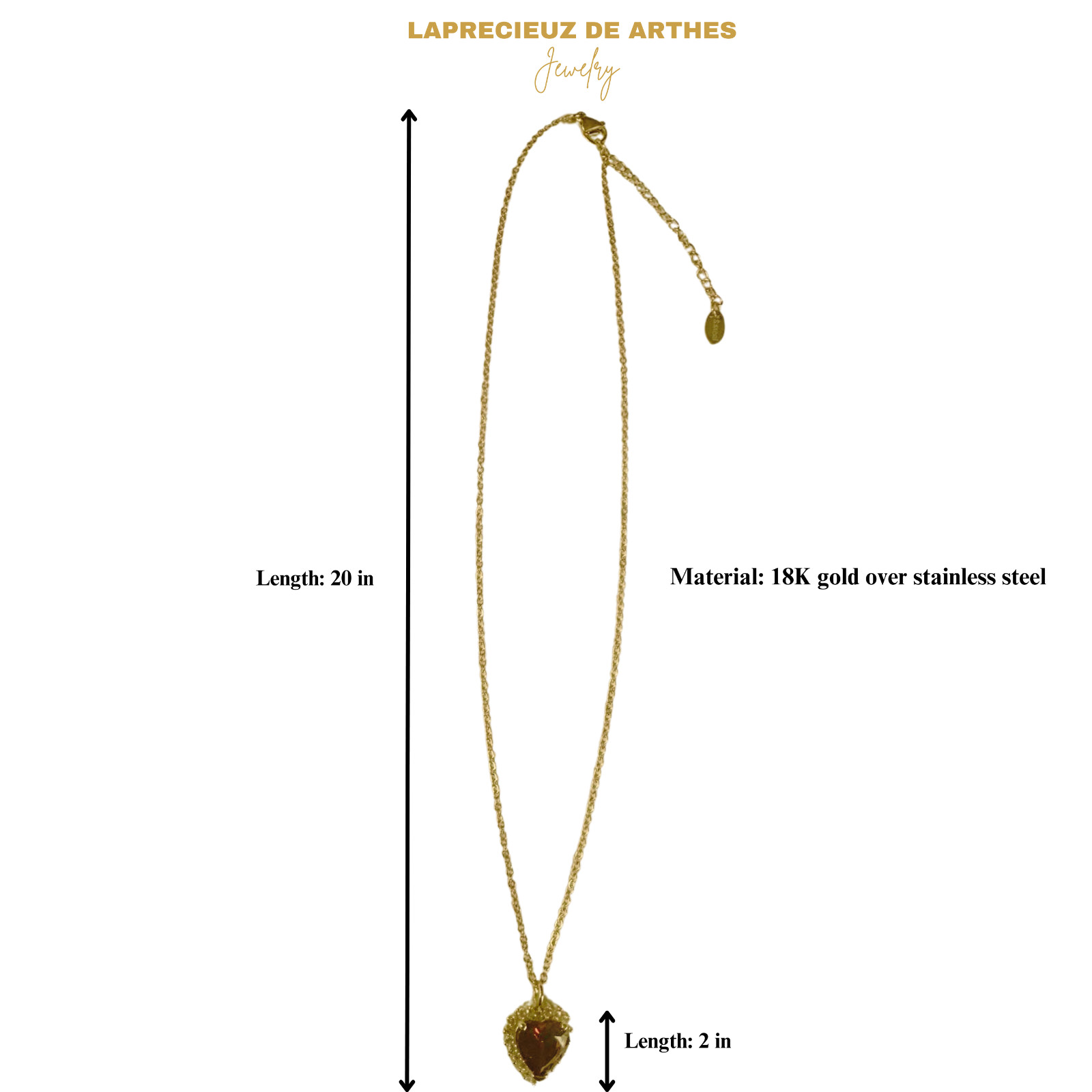 18K Gold Plated Stainless Steel waterproof Zircon Heart pendant necklace Women