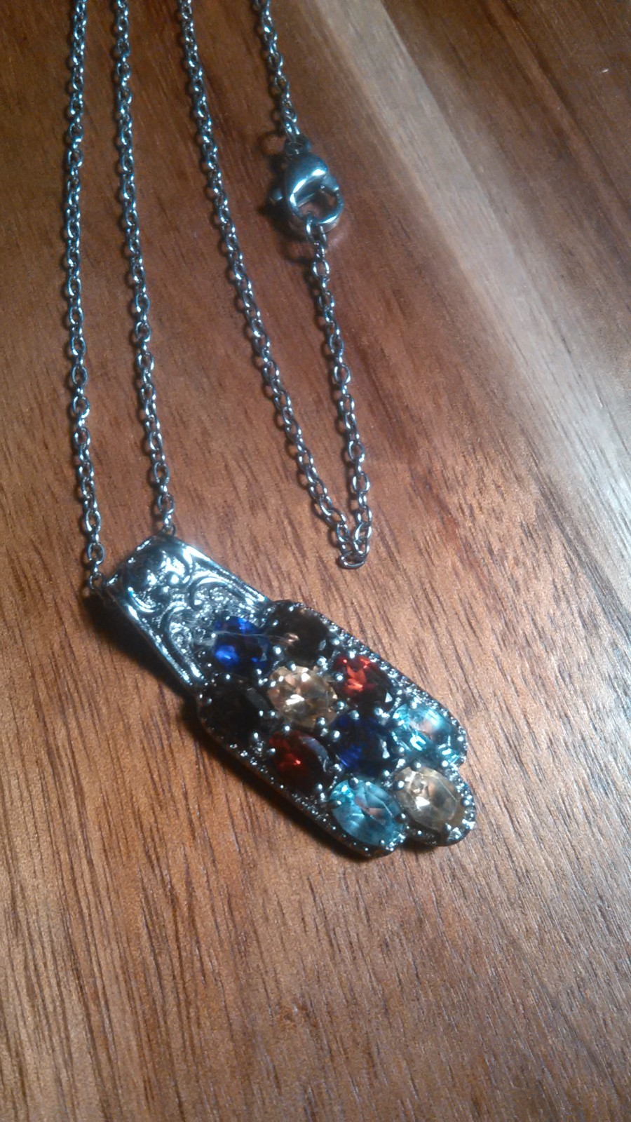 Multi-Gemstone Cluster Design Stainless Steel Pendant Necklace