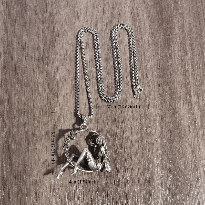 Rose Ring Beauty Jewelry Vintage Silver Sexy Goddess Swinging Pendant Necklace