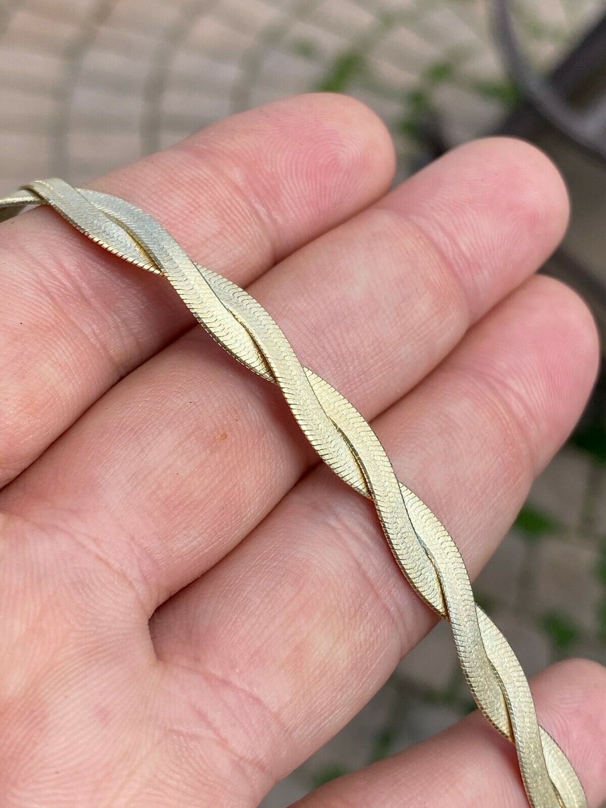 14k Gold Plated Solid 925 Silver Twisted Braided Herringbone Necklace 16-20″