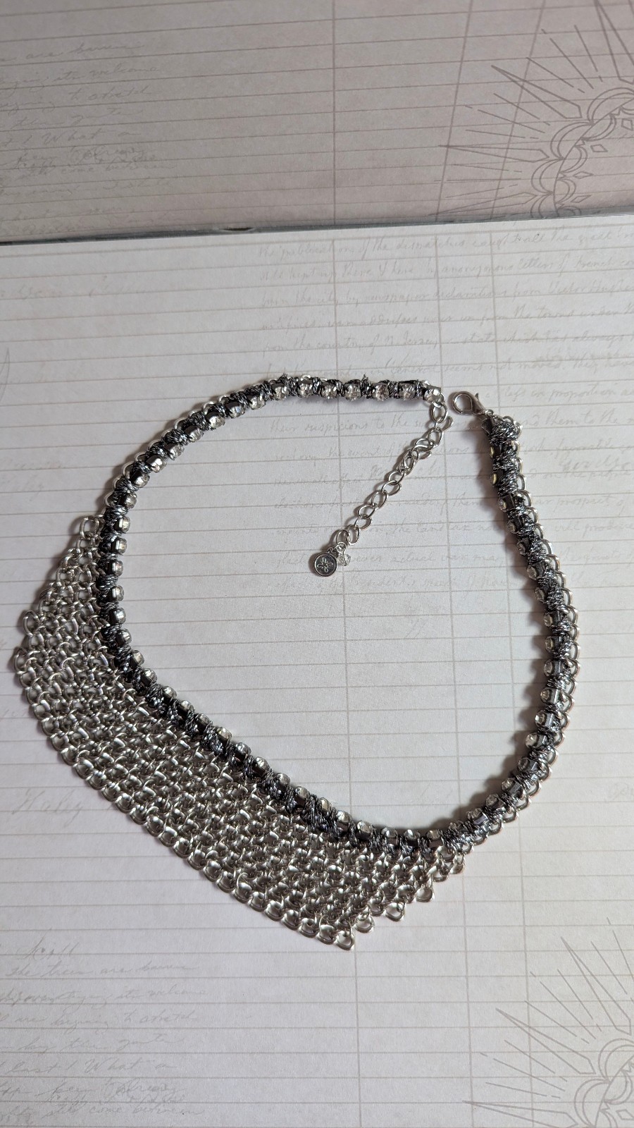Premier Designs Silver Mesh Bib Necklace Statement Chain Fringe Collar 18″