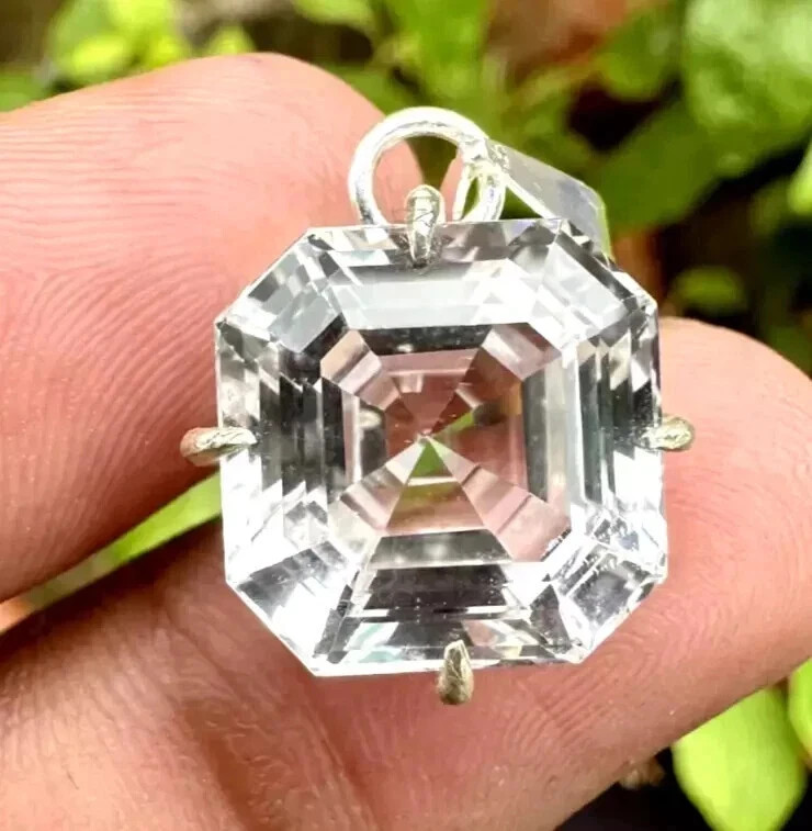 30 Ct Certified White Asscher Shape Natural Shiny Sterling Pendant Gemstone