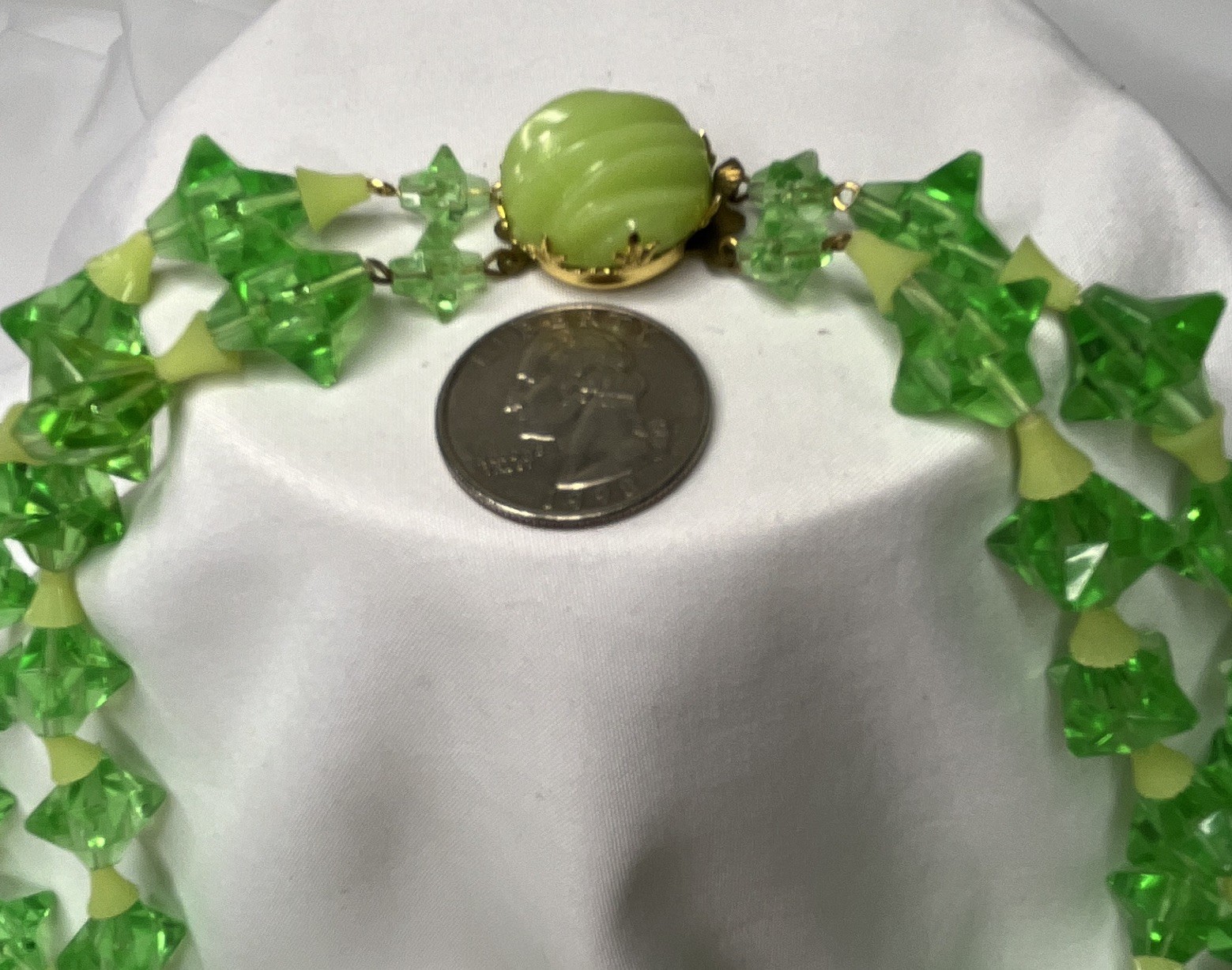 West Germany Green Plastic Beaded Necklace~Signed~ 10 inches Two-Strand