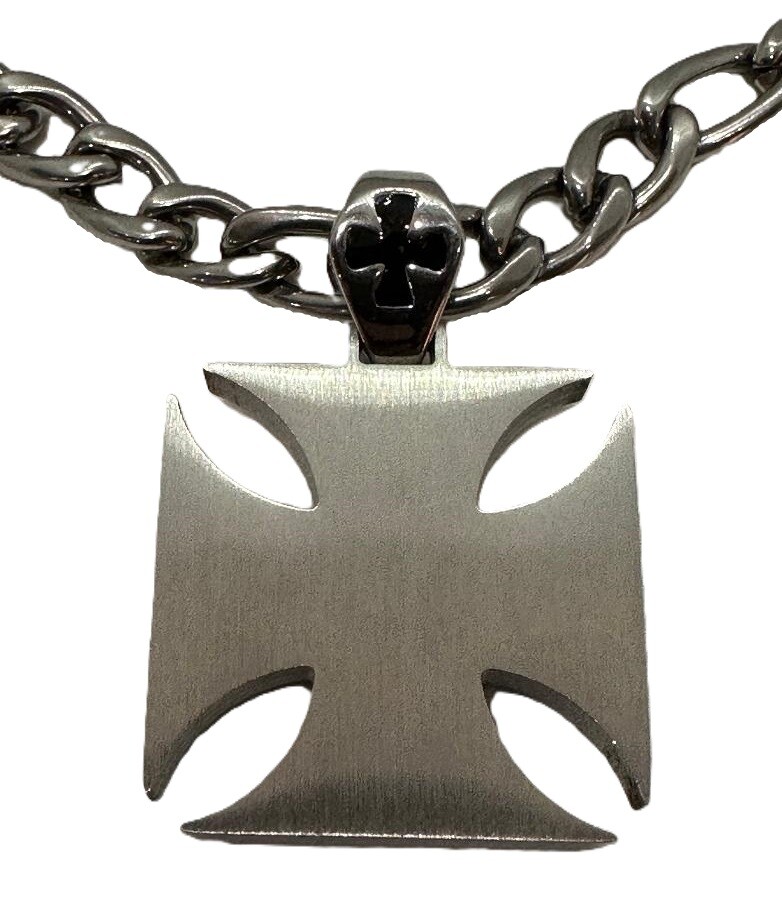 Large, Solid & Strong Iron Cross Pendant Charm 8mm Figaro Necklace Stainless 105