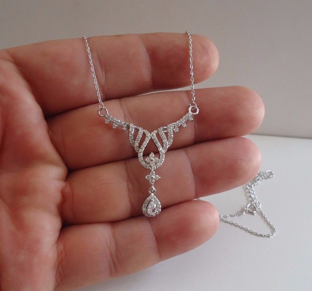925 Silver Round Cut Simulated Diamond Pendant Necklace In 14K White Gold Plated