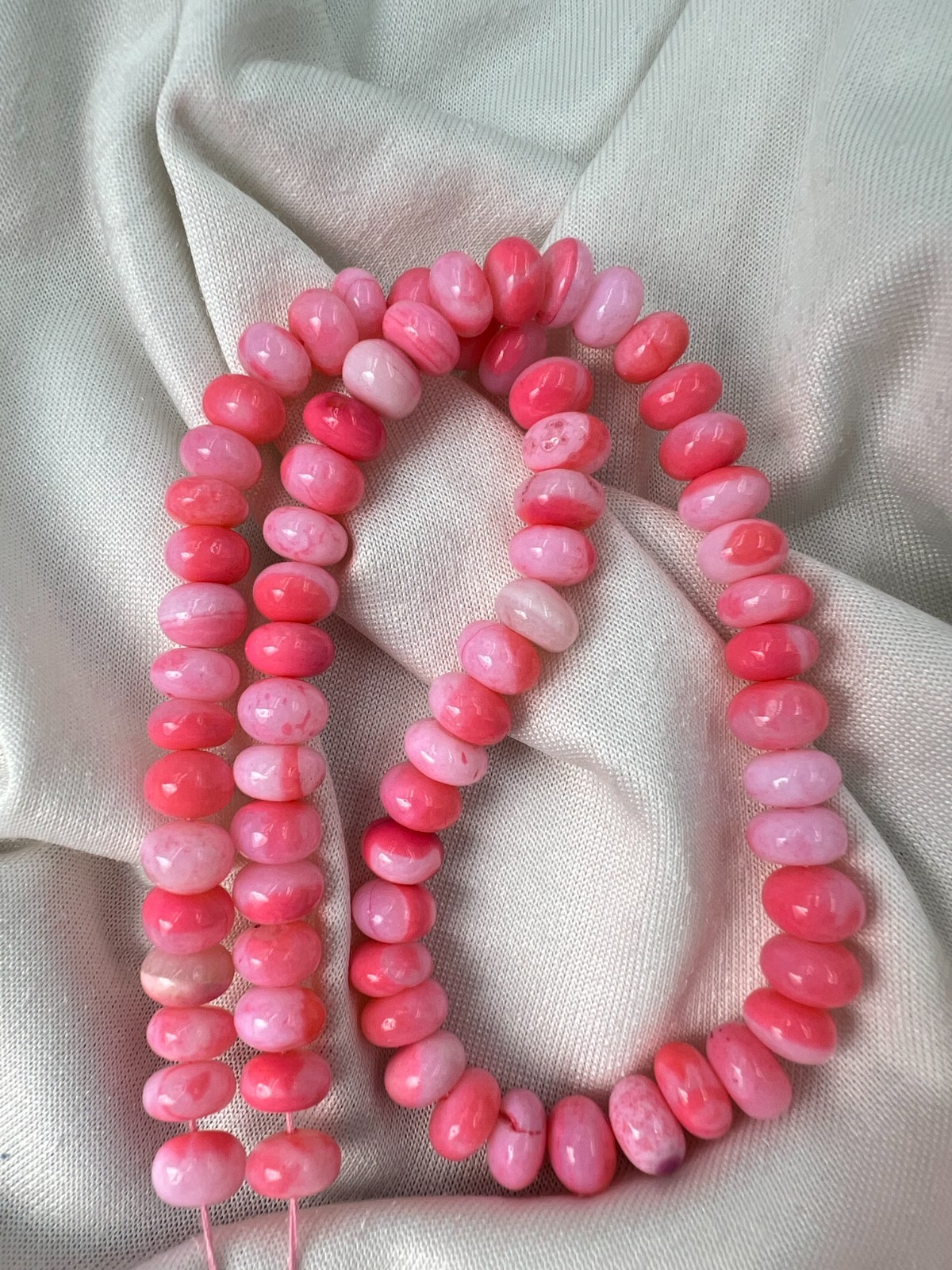 Natural Pink Opal Rondelle Beads Multi Shade Gemstone Strand 16” Necklace