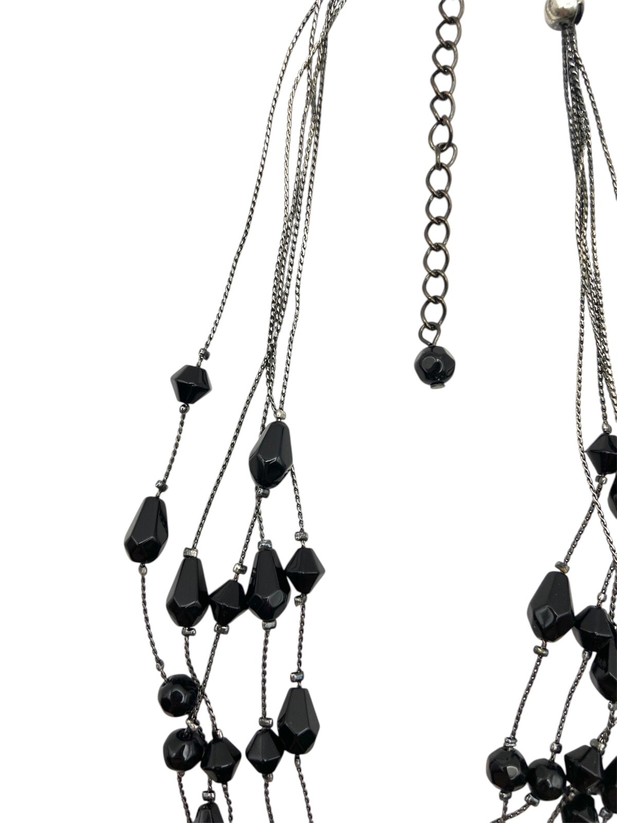 Gothic Black Glass Beads Layered Necklace Multistrand 18″ Gunmetal Gray 5 Strand