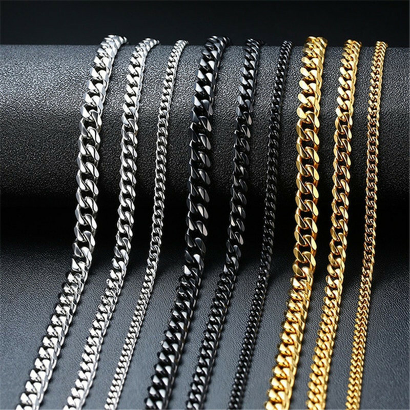 7-30″ Stainless Steel Silver Cuban Curb Chain Necklace Mens Womens 3/5/7/9/11mm