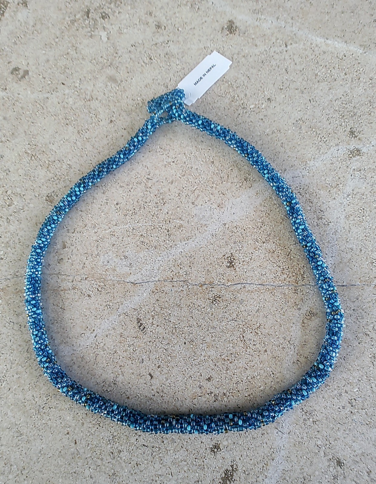 Andrew Stone Nepal Light Blue Glass Bead Rope 20″ Necklace