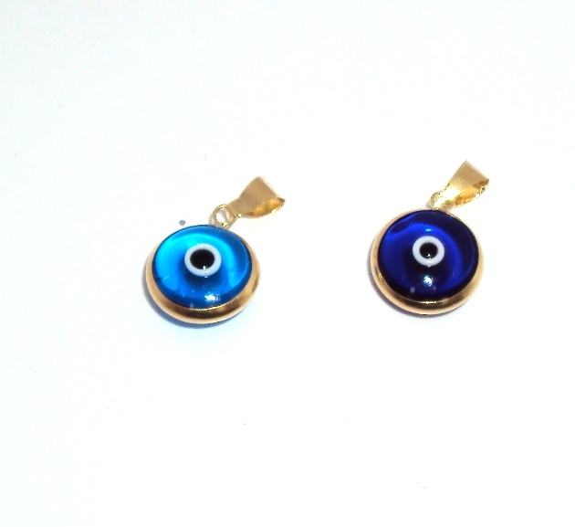 Red Dark or Light Blue Evil Eye Luck Charm Pendant Solid Real 14K Yellow Gold