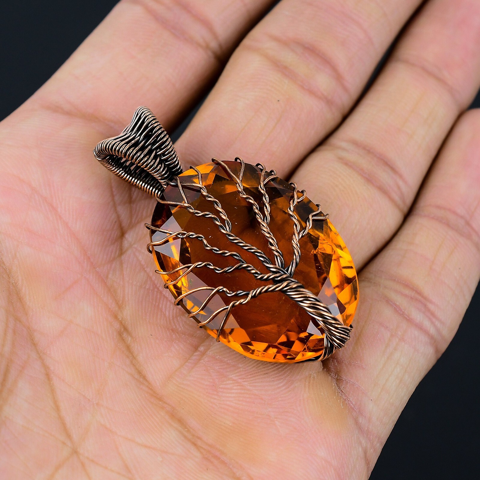 Tree Of Life Citrine Gemstone Handmade Copper Wire Wrap Pendant Jewelry