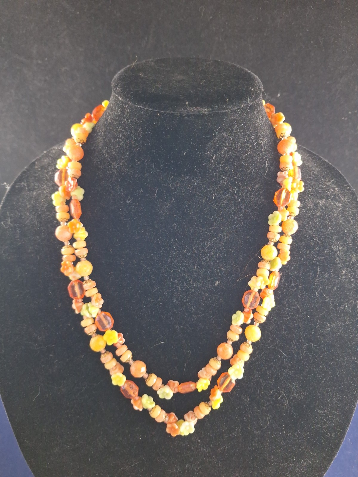 Vtg Multicolor Flower Style Beaded Necklace Retro Fall Look West Germany *9-07