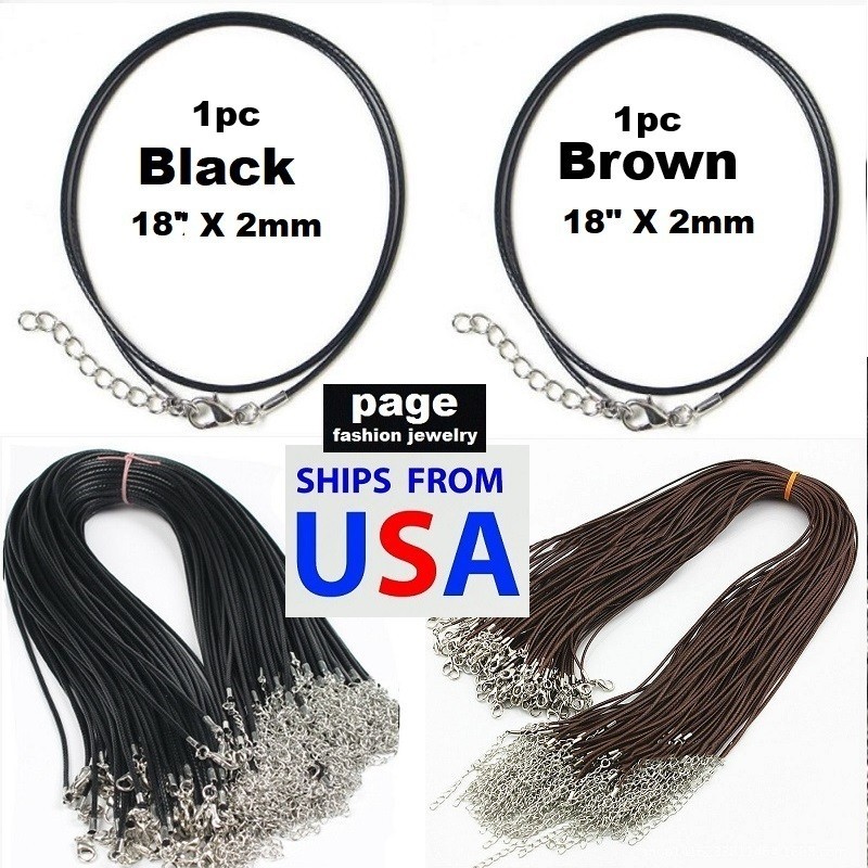 2pcs With 3 Options *2mm* Black/Brown Braided Leather 18″ Cord Necklaces