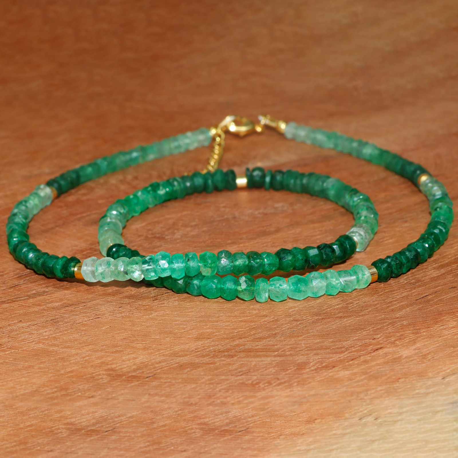 AAA Faceted Emerald Gemstone Bead Silver Necklace, Green Emerald Bead Necklace