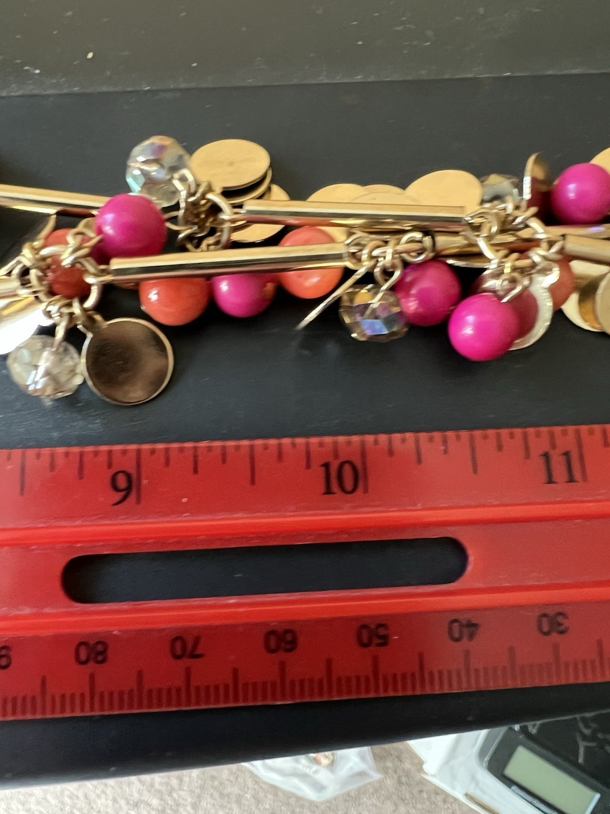 Vintage Designer Julia Golden Orange And Dark Pink Necklace