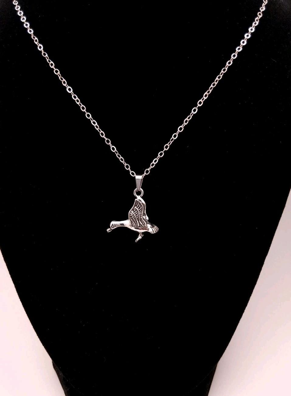 Goose Bird 3D Pendant Necklace Waterfowl Nature Wildlife Antique Silvery Toned