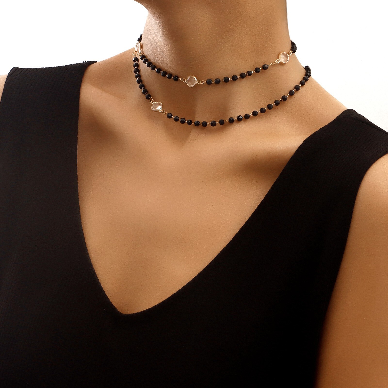 Fashion Women Crystal Necklace Retro Geometric Beads Elegant Black Pendant 1941
